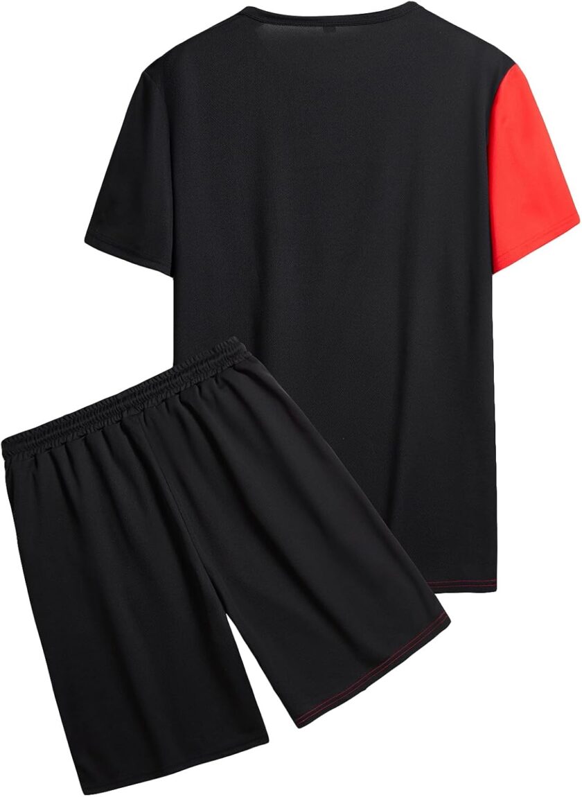 Men's 2 Piece Outfits Color Block Short Sleeve T Shirt and Shorts Set with Pockets - Image 2