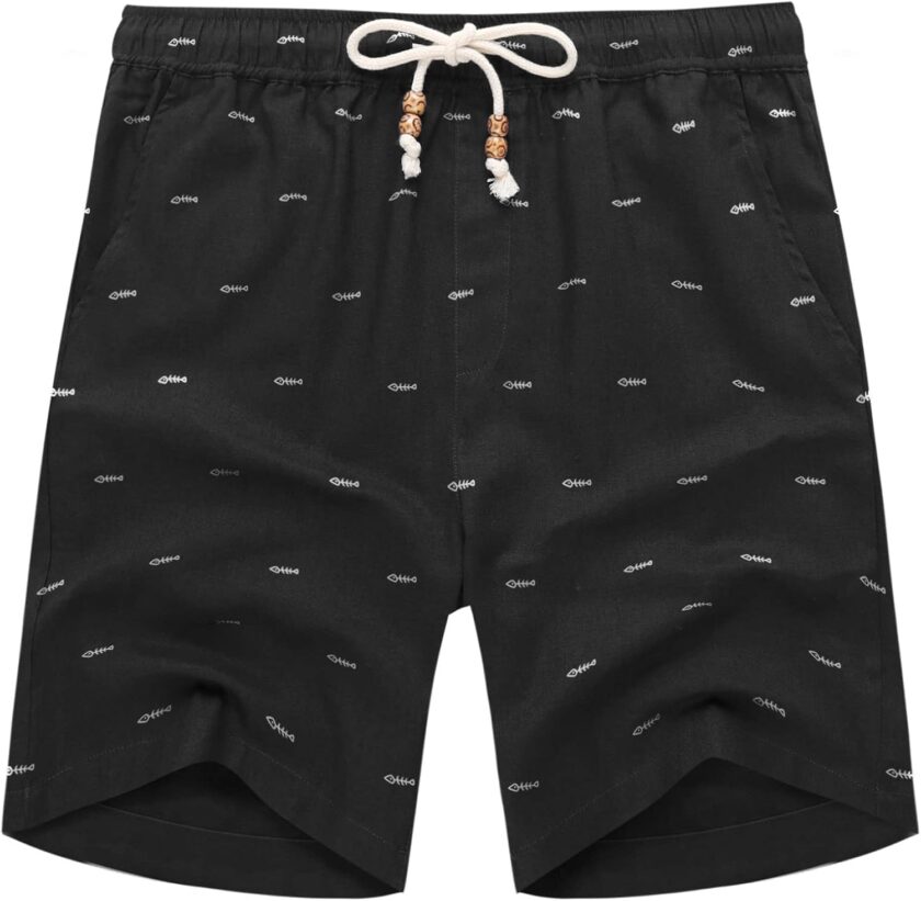Men's Linen Shorts Casual Elastic Waist Drawstring Summer Beach Shorts - Image 2