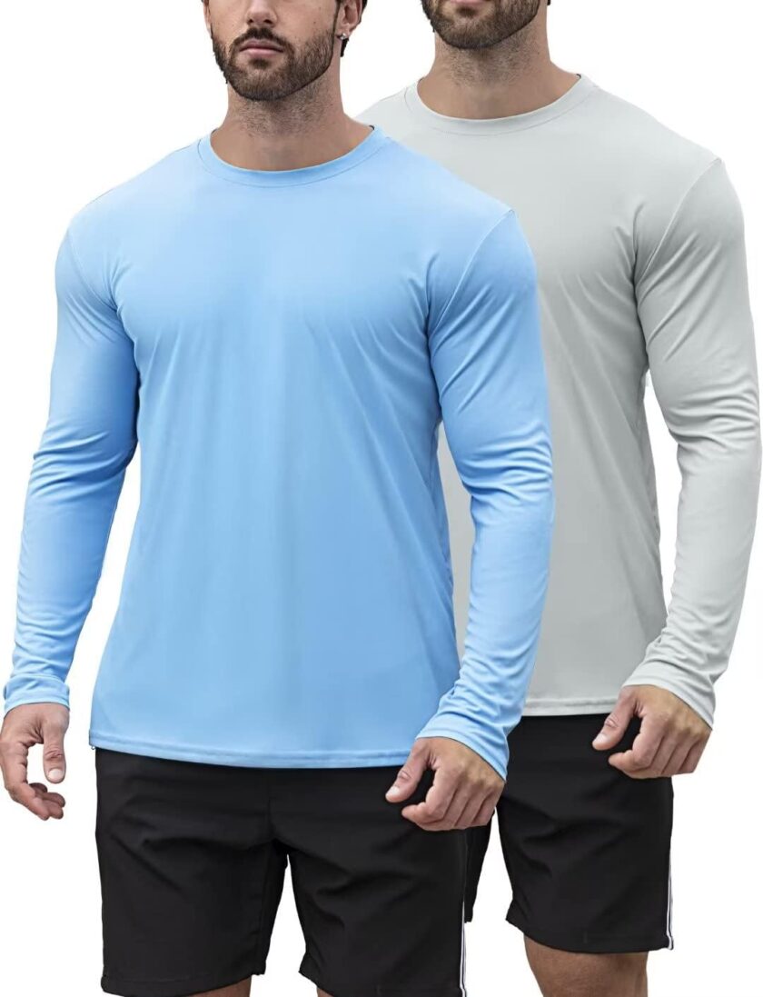 2 Pack Men's UPF 50+ Rash  Swim Surf Fishing Shirts, Long Sleeves UV Sun Protection Shirts for Men