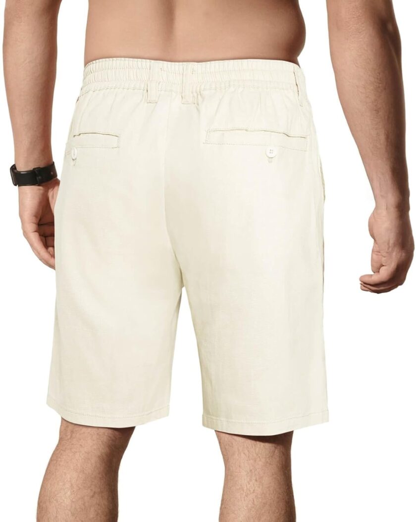 Mens Cotton Linen Shorts Casual 7 Inch Inseam Stretch Summer Shorts for Men Lounge Beach Vacation - Image 2