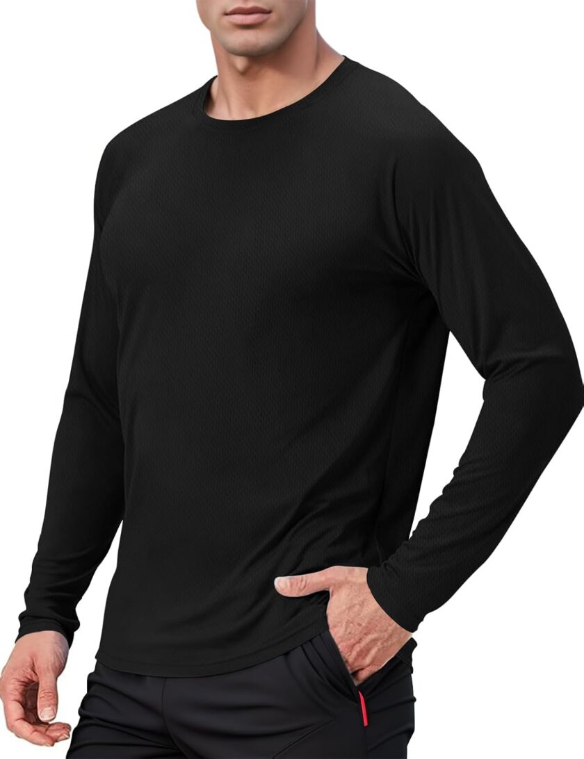 Men's UPF 50+ Long Sleeve Tee Shirts UV Sun Protection Quick Dry Tee Shirt Swim Athletic Running Workout