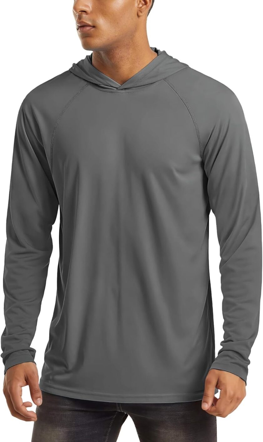 Men's Hooded UPF 50+ Sun Protection T Shirts Long Sleeve Athletic Fishing Shirts Rash s