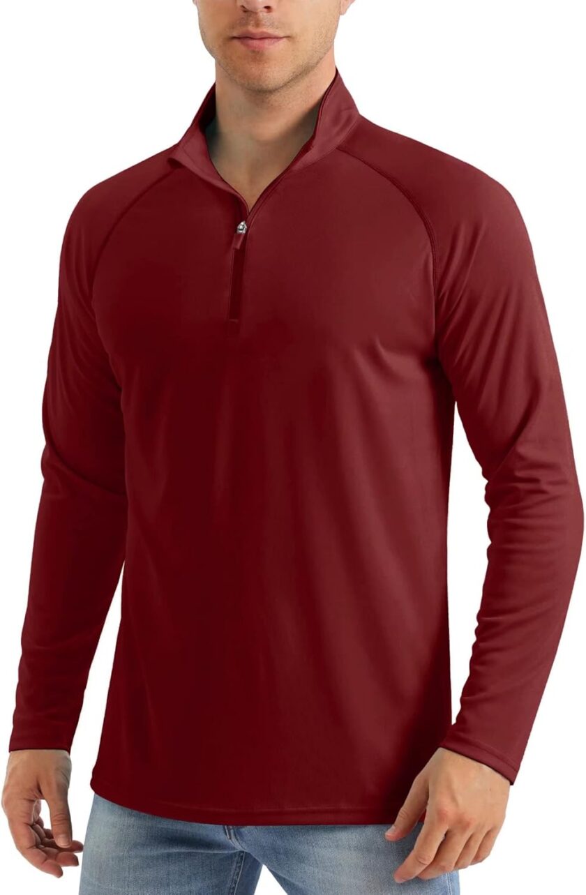 Men's Long Sleeve Sun Shirts UPF 50+ Tees 1/4 Zip Up Fishing Running Rash  T-Shirts Outdoor Shirt