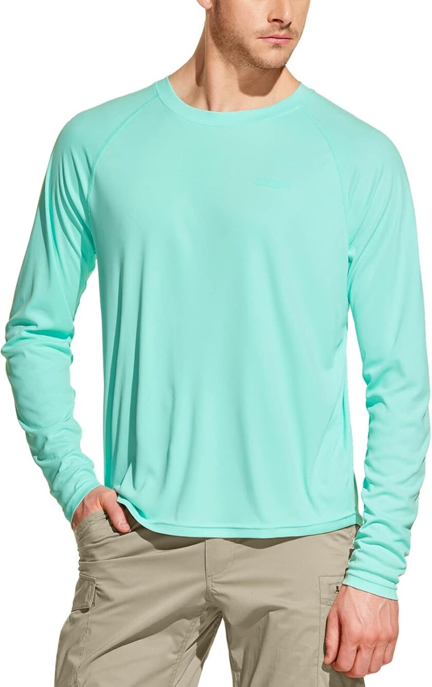 Men's UPF50+ Sun Protection Shirts, Quick Dry Long Sleeve Rash , Athletic Running Workout Fishing Cooling Shirts