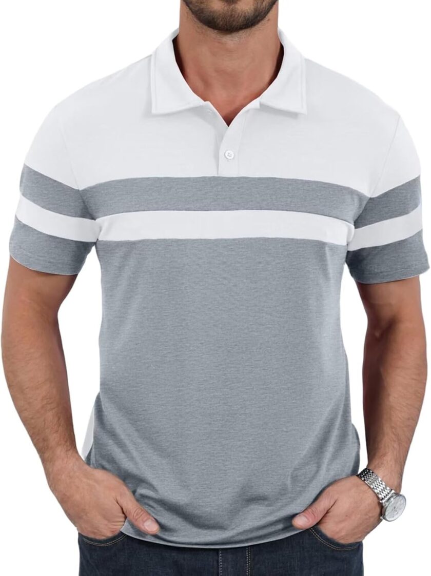 Mens Polo Shirts Short Sleeve Color Block T Shirt Summer Lightweight Casual Golf Shirts