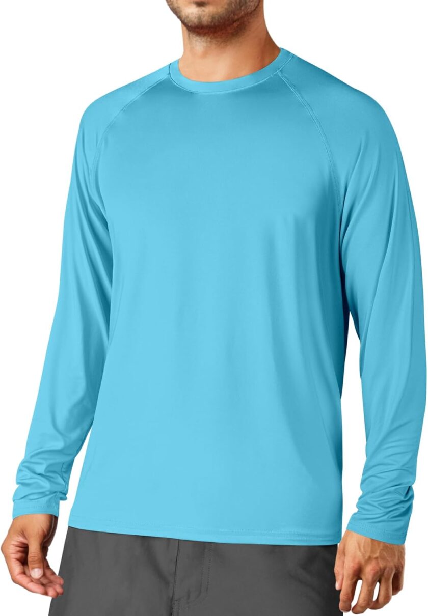 Men's Sun Shirts Long Sleeve Rash  UPF 50+ UV SPF Fishing Running Swim Shirts Lightweight Quick Dry
