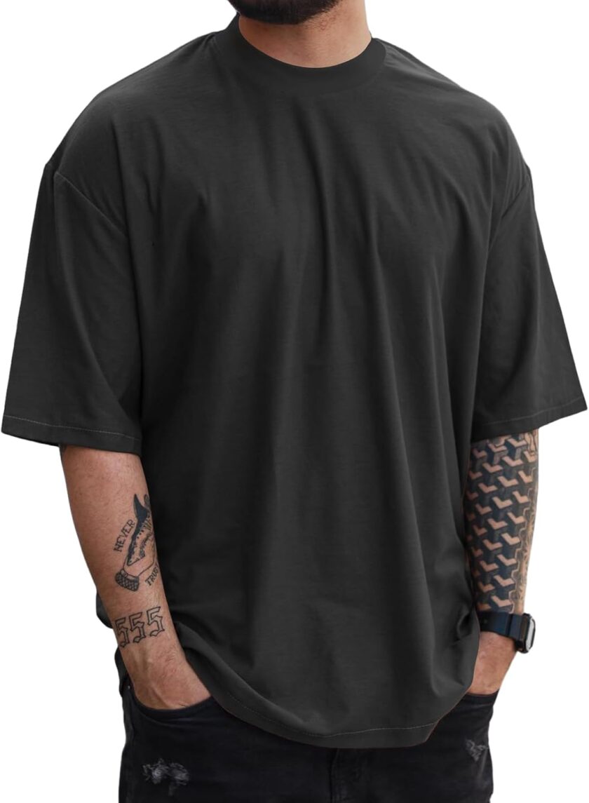 Mens Fashion Short Sleeve Tshirts Workout Oversize Pullover Solid Color Casual Tees