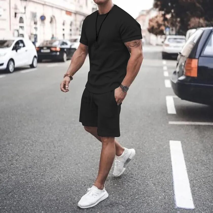 Men's Shirt and Shorts Set 2 Piece Outfits Fashion Summer Tracksuits Casual Sportwear Set - Image 2
