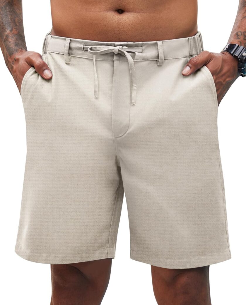 Linen Shorts for Men Casual Shorts with Pockets Drawstring Linen Beach Shorts Summer Shorts Big Cotton Shorts