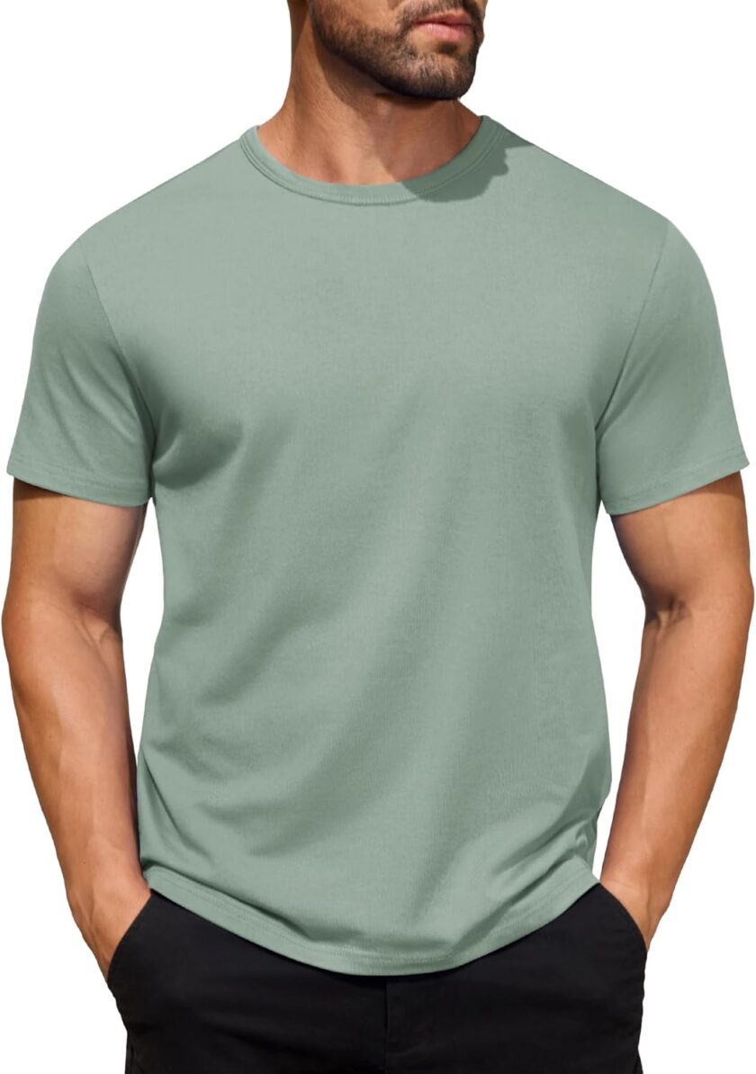 Men's Cotton T-Shirt Short Sleeve Crew Neck Tee Shirts Casual Solid Basic Tops