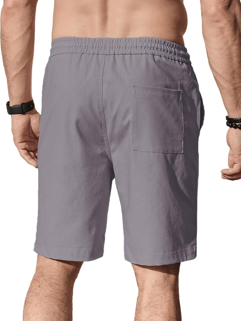 Men's Linen Shorts Casual Elastic Waist Drawstring Summer Beach Vacation Yoga Golf Shorts with Pockets - Image 2