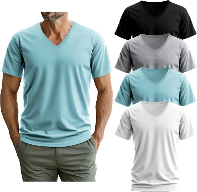 4 Pack Men's Cotton Shirts M-7XL Regular and Big and Tall Short Sleeve V Neck Oversized Casual Summer Tee