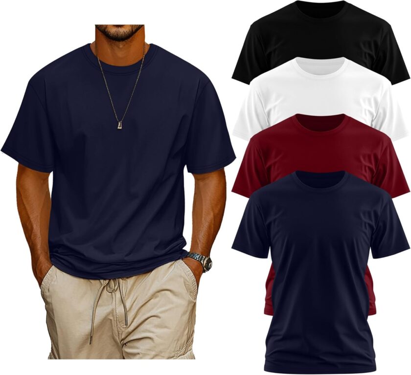 4 Pack Men's Big and Tall Shirts Summer Cotton Short Sleeve Tee Crew Neck Casual Top Basic Oversize T Shirts - Image 2