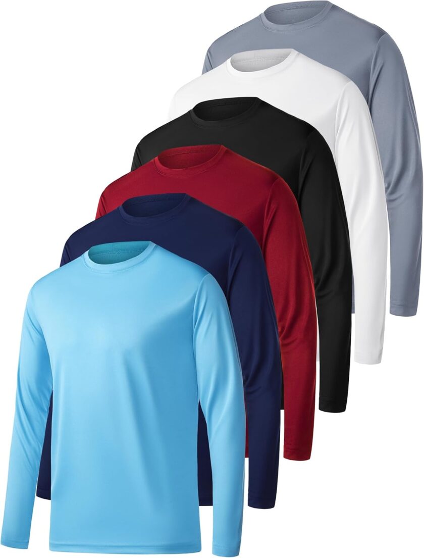 6 Pack Long Sleeve Shirts for Men Moisture Wicking UPF SPF Sun Protection Tee Shirts Workout T Shirts Casual