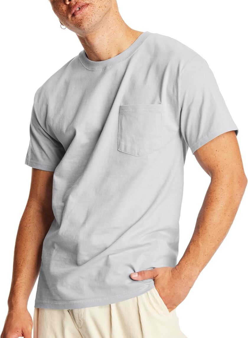 Men's Heavyweight Pocket T-Shirt,  Full-Cut Cotton Pocket Tee for Men, Crewneck T-Shirt For Men, 1 or 2 Pack