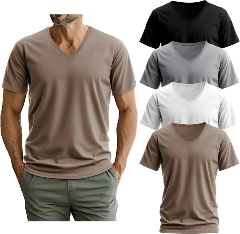 4 Pack Men's Cotton Shirts M-7XL Regular and Big and Tall Short Sleeve V Neck Oversized Casual Summer Tee