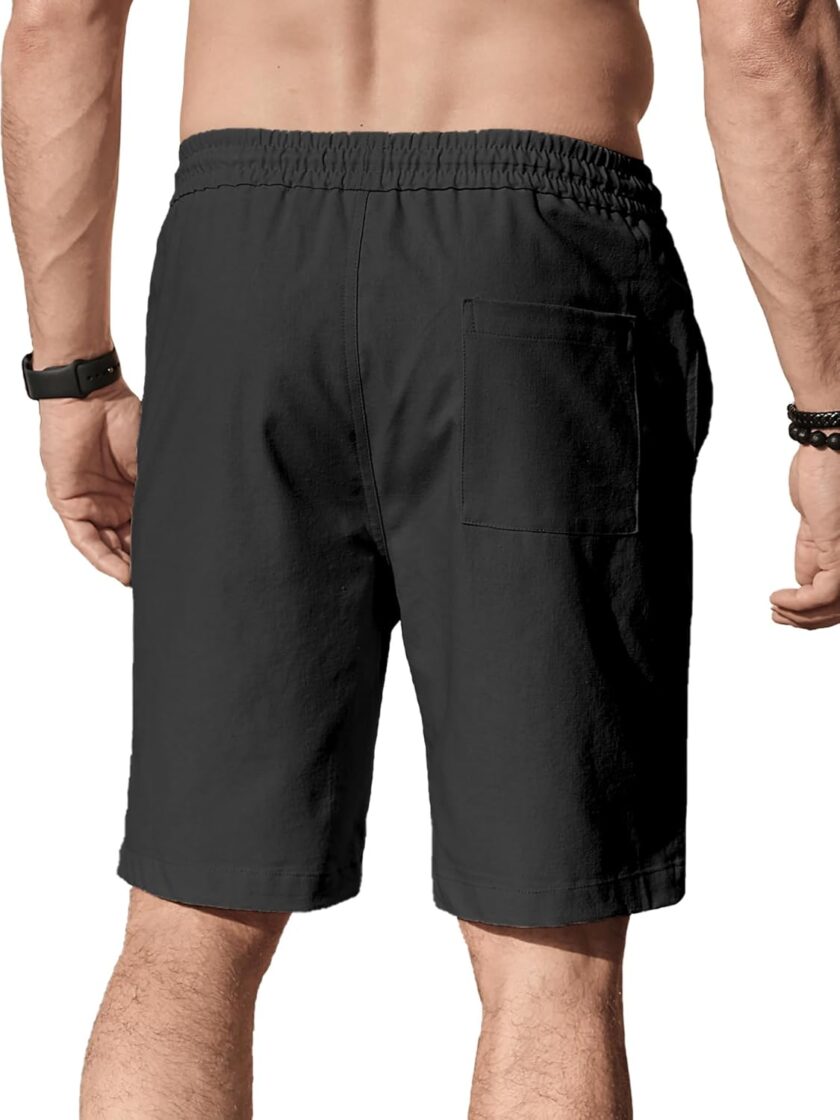 Men's Linen Shorts Casual Elastic Waist Drawstring Summer Beach Vacation Yoga Golf Shorts with Pockets - Image 2