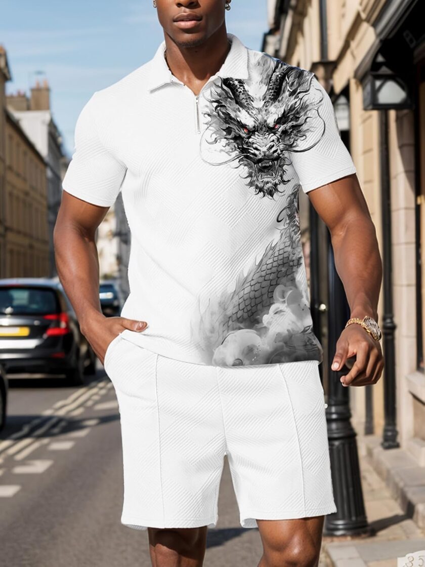 Mens Track Suits 2 Piece Sets Short Sleeve Sweatsuit Outfits 1/4 Zip Golf Polo Shirts Summer Shorts Loungewear - Image 2