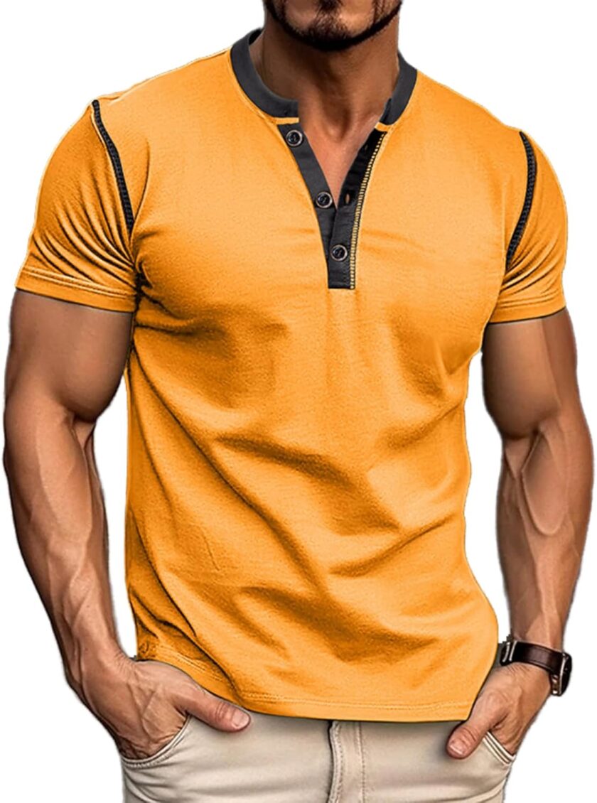 Men's Henley Shirts Classic Casual Basic Tee Shirts Short Sleeve Cotton Summer Button T Shirts