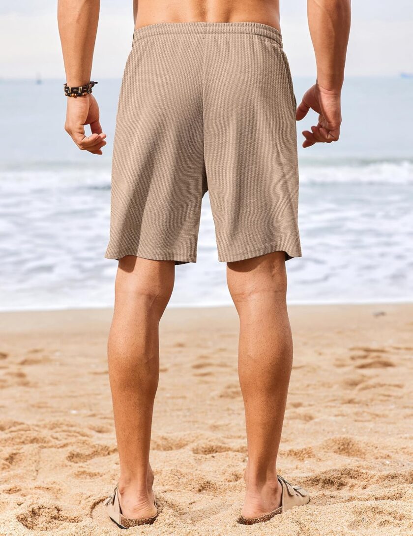 Mens Casual Waffle Shorts Elastic Waist Summer Beach Shorts 7" Workout Sweat Shorts - Image 2