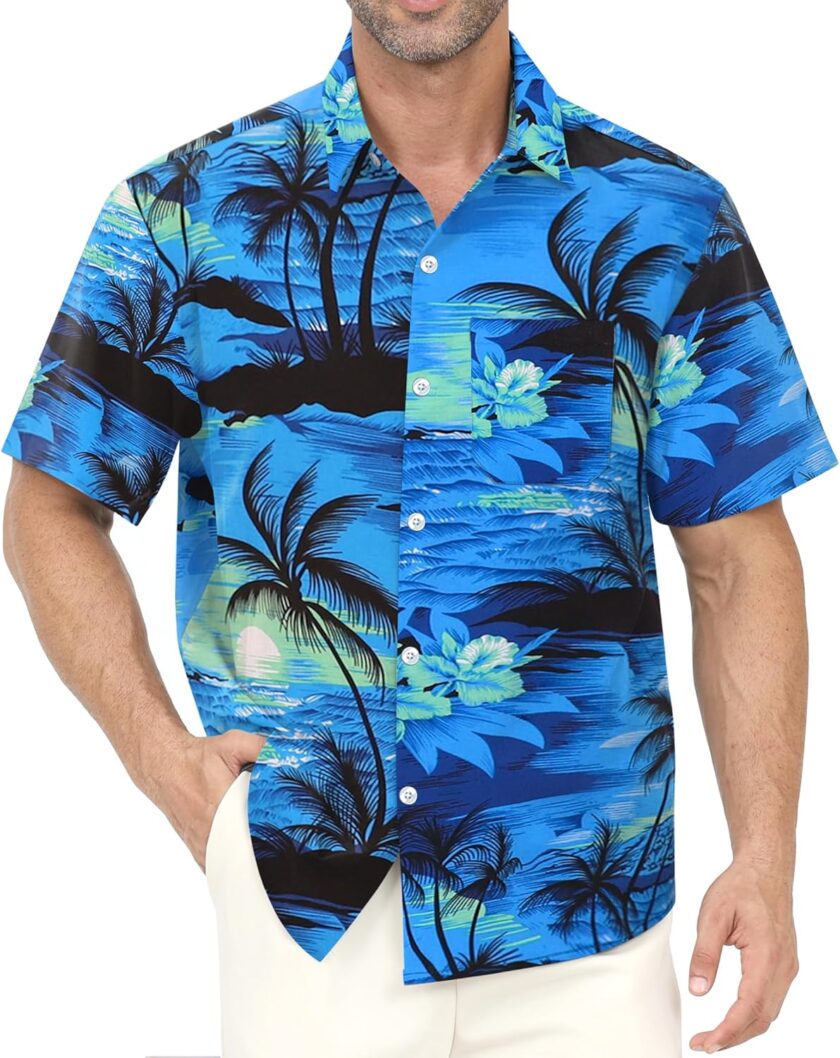 Hawaiian Shirt for Men with Pocket - Button Down Wrinkle-Resistant for Beach, Pool Parties (S-4XL)
