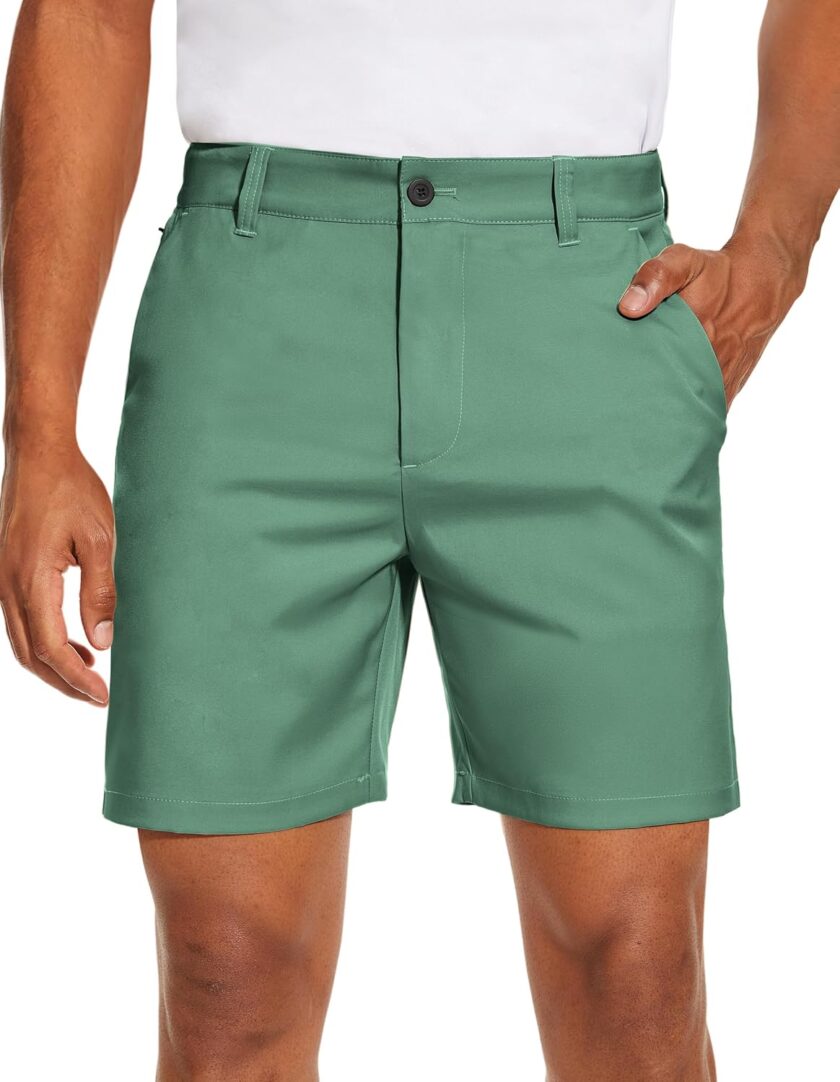 Men's Golf Dress Shorts Flat Front Hybrid 7 Inch Lightweight Quick Dry Chino Casual with Pockets