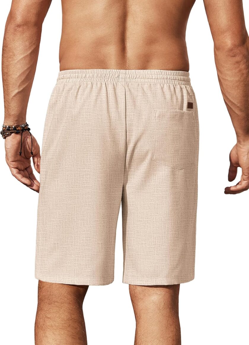 Mens Linen Shorts 9" Elastic Waist Drawstring Casual Shorts Lightweight Summer Beach Shorts - Image 2