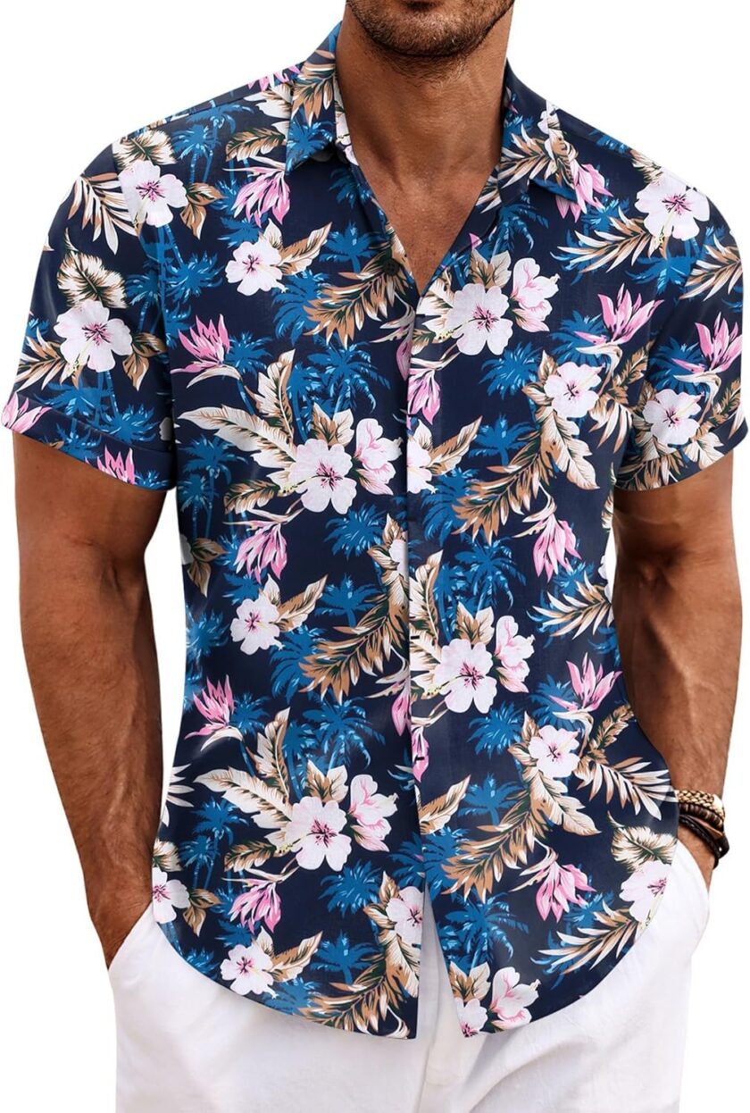 Men's Linen Shirts Short Sleeve Casual Shirts Button Down Shirt for Men Beach Summer Wedding Shirt