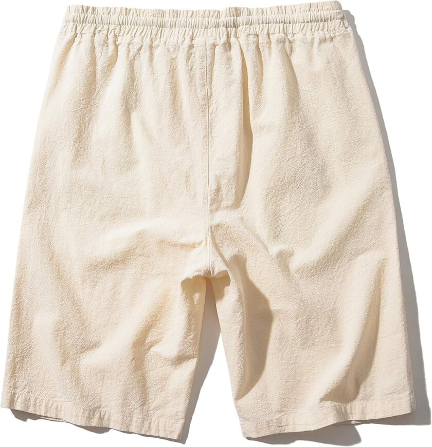Men's Linen Casual Classic Fit 11 Inch Inseam Elastic Waist Shorts with Drawstring - Image 2